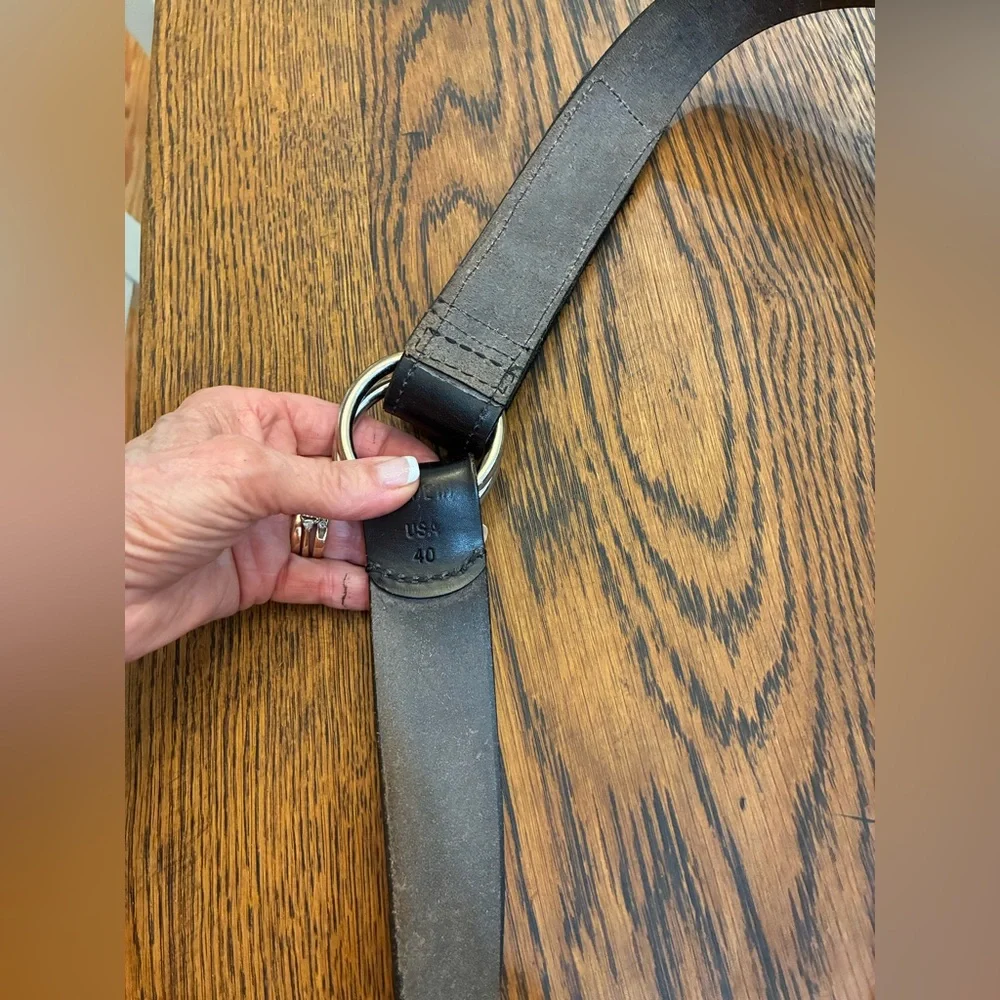 Black Leather Double Ring Belt Size 40 | Made in USA 1.5” Wide Velcro Closure